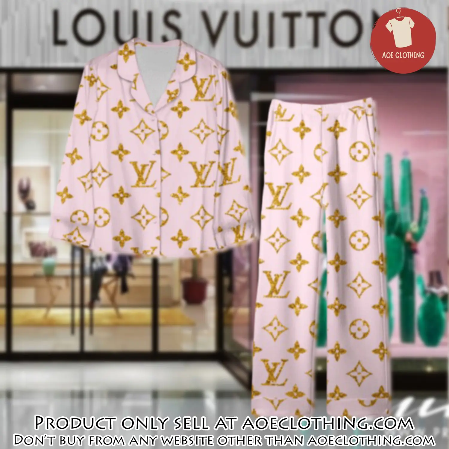 Trending luxury lv satin pajama set pjs1097 aoe2552623